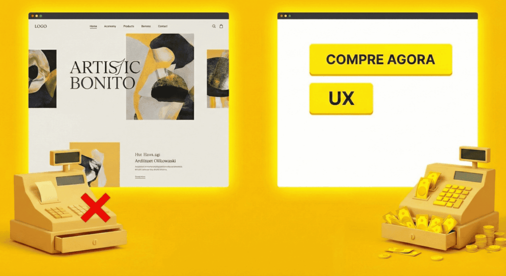 Por que meu site não gera clientes? (Análise profunda de UX e CRO) 1 Design bonito não paga conta. O que paga conta é UX (Experiência do Usuário) focado em conversão. Um site feio que funciona vende mais que um site lindo que confunde